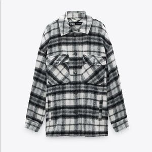 Zara Black + White Plaid Shirt Jacket
